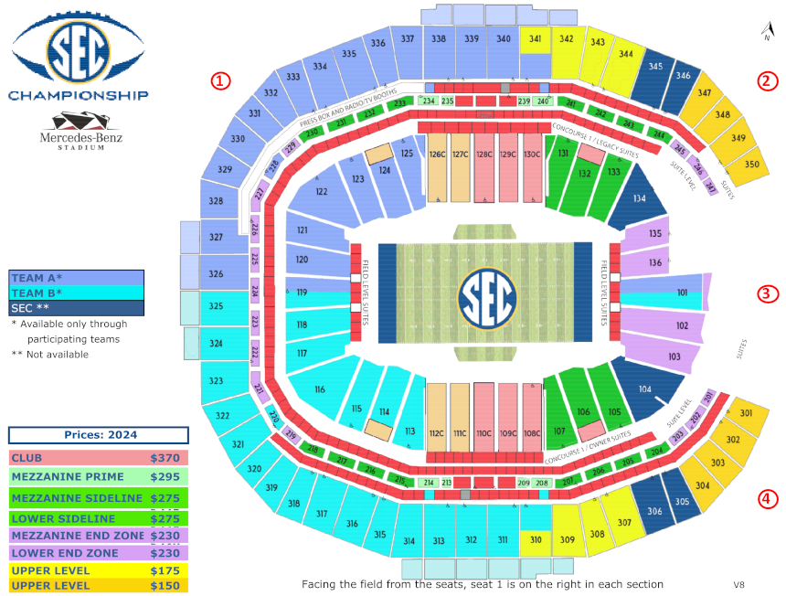 2023 SEC Championship Game Prices Stadium Seat Chart